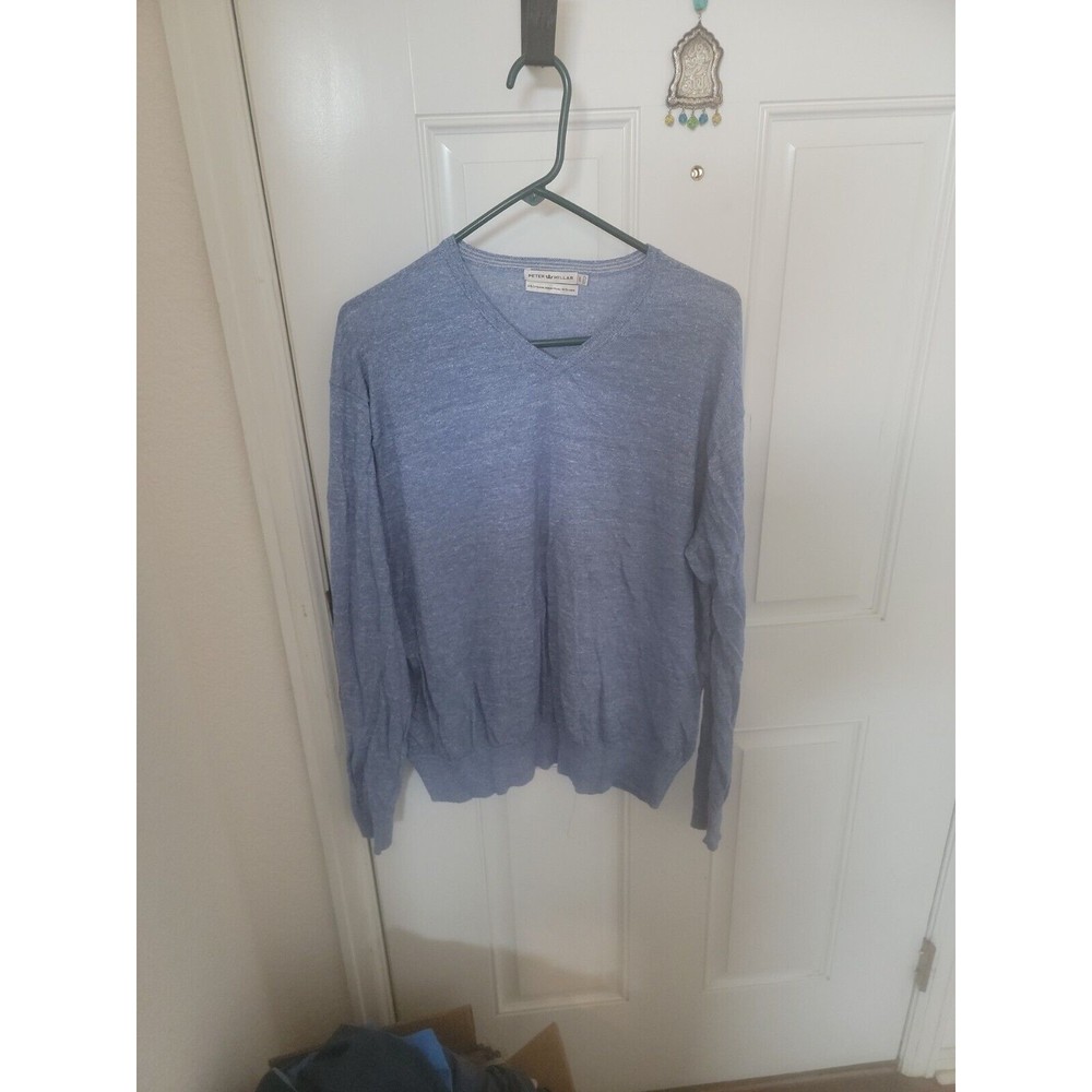 Peter Millar Crown Sweater Men's Blue Merino Wool Linen V-Neck Large